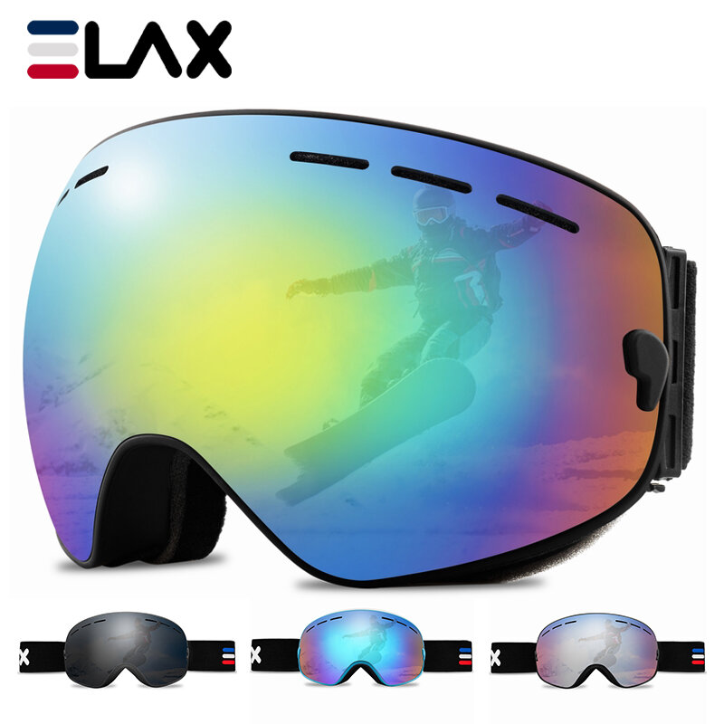 Elax แว่นตาใหม่เอี่ยมกันฝ้าสองชั้นสำหรับเล่นสกีแว่นตาเล่นสโนว์โมบิลสำหรับกีฬากลางแจ้ง