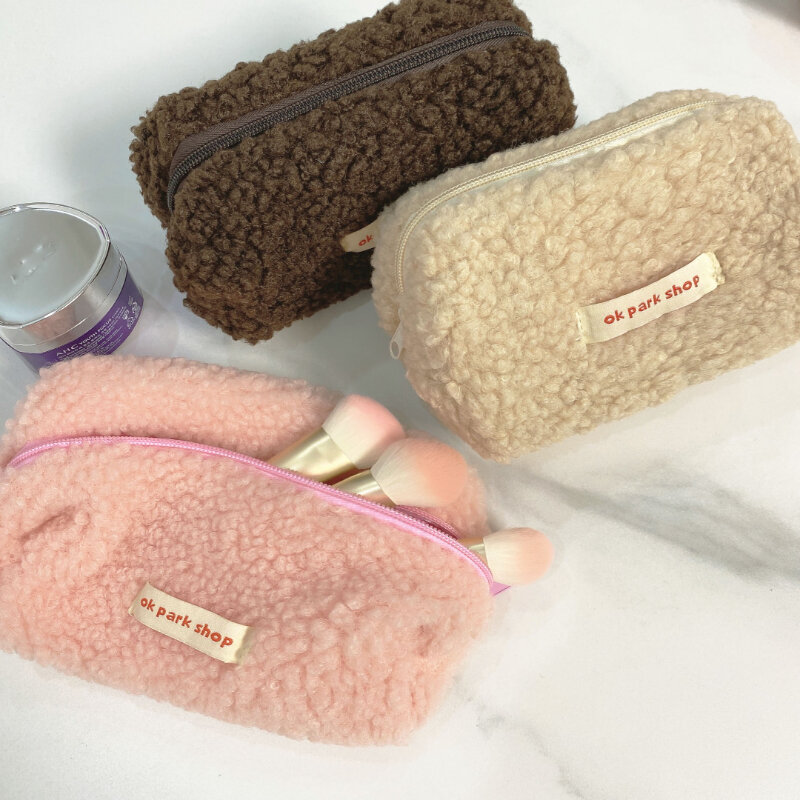 Lamb Hair Makeup Bag Plush Storage Cute Stationery Bag Large Capacity Travel Cosmetic Bag Organizer Cosmetiquera Para Maquillaje