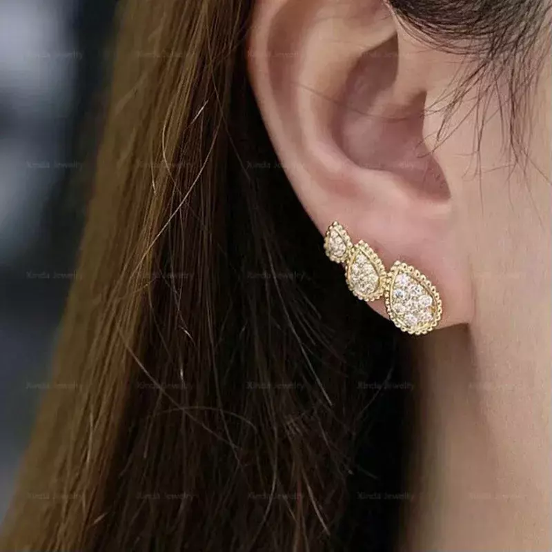 Bohemian Design S925 Sterling Silver Three Droplet Shaped Earrings for Women Elegant Fashion Brand Luxury Jewelry