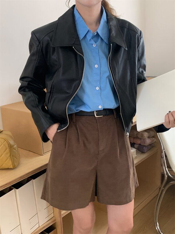 Куртка Alien Kitty Женская из ПУ кожи, винтажный пиджак в стиле High Street, модная повседневная офисная верхняя одежда свободного покроя, универсальный жакет, осень 2023