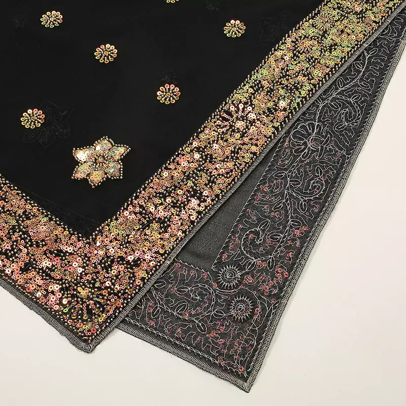 Diamentowy bąbelkowy szyfonowa chusta z kryształu górskiego do muzułmanki w jednolitym kolorze hidżabowy damski długi szalik na przyjęcie z brokatem