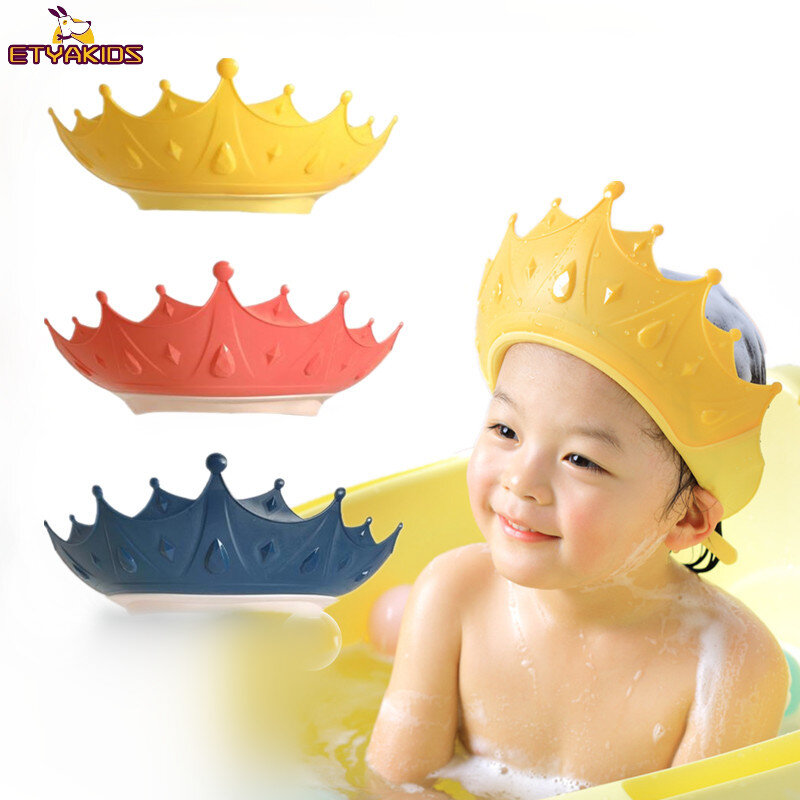 Crown-gorro de champú ajustable para bebé, protector para el cabello de baño para niños, evita mojar el cabello, protección para los oídos, accesorios para sombreros de Ducha