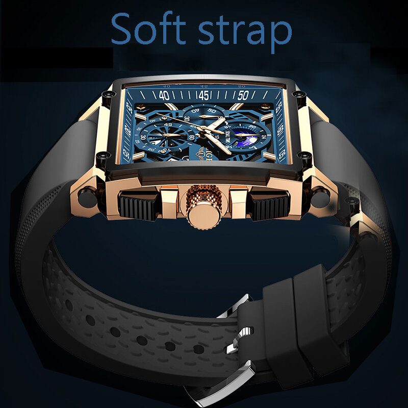 Big LIGE jam tangan tali silikon pria, arloji olahraga Quartz berongga mewah Quartz tahan air bercahaya tanggal