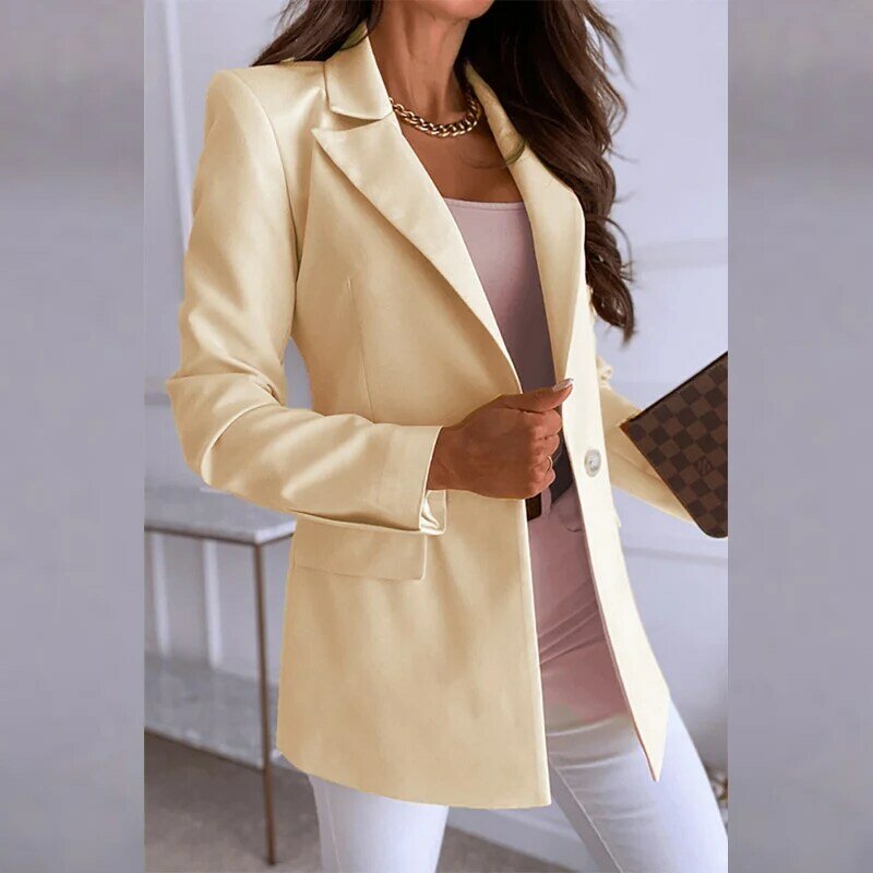 Elegant Solid Blazer Coats Office Lady Turn-Down Collar Women Outerwear Suit Autumn Casual Simple Long Sleeve Cardigan Jackets