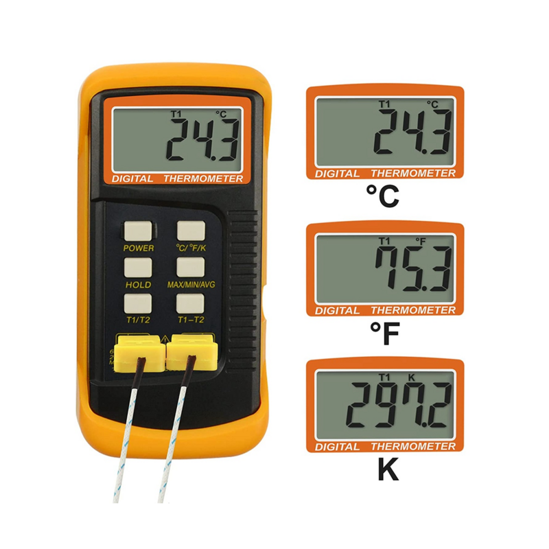 Termometer termokopel tipe-k Digital (-50-1300 °C) dengan saluran ganda 4 Probe genggam suhu tinggi