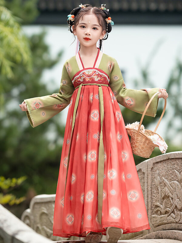 Chinesische Seide Robe Kostüm Mädchen Kinder Kimono China traditionelle Vintage ethnische antike Kleid Tanz Kostüm Cosplay Hanfu Set