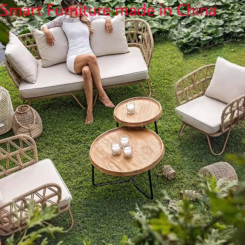 Outdoor Waterproof e Sunscreen Vine Sofá, Cadeira de tecelagem simples, Sudeste Asiático, Hotel, Homestay, Terraço, Villa, Jardim