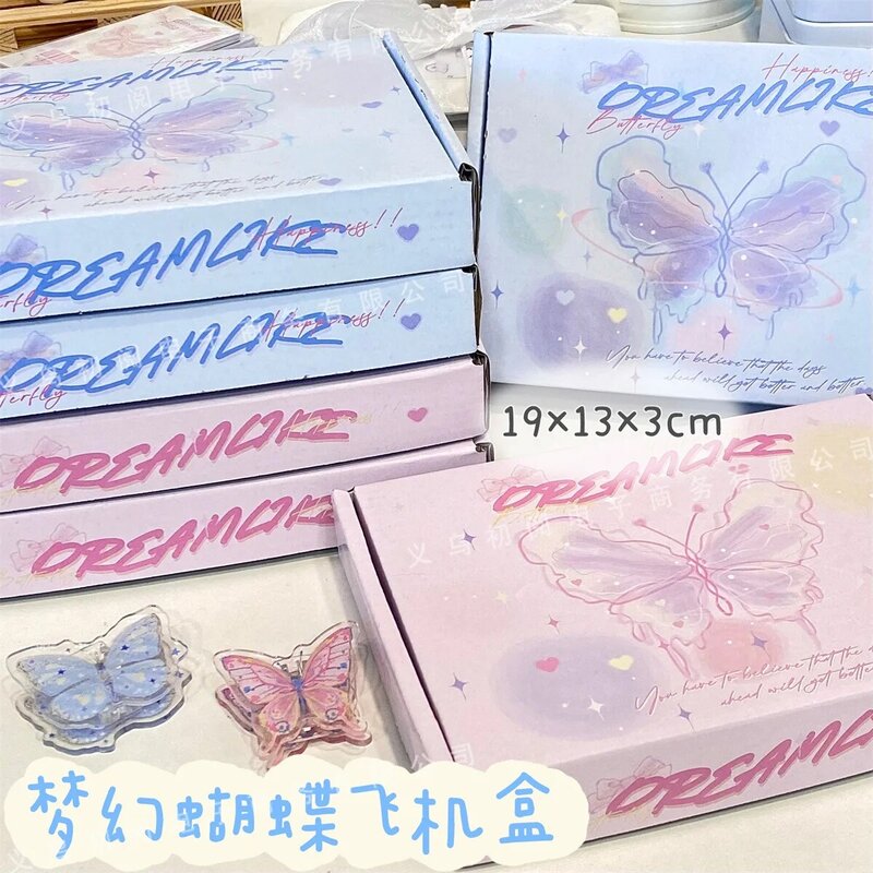 1Pc Ins Aesthetic Dream Butterfly Color Plane Box Girl Sell Card Gift Packaging DIY Express Carton Cute Cardboard Packaging Box