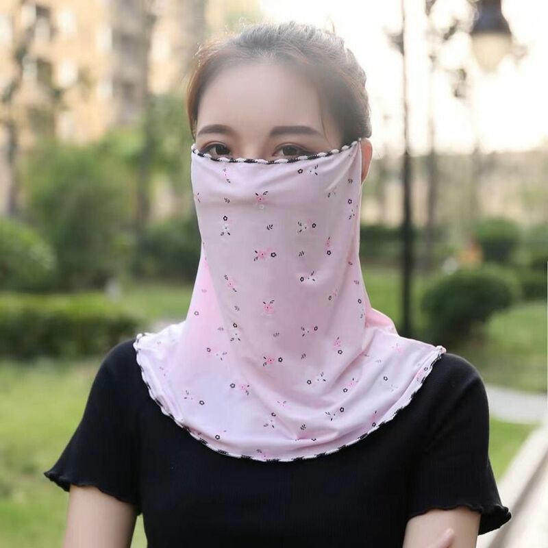Ice Silk With Neck Flap Sun Protection Face Cover Face Gini Mask Womne Neckline Mask Summer Sunscreen Mask Driving Face Mask