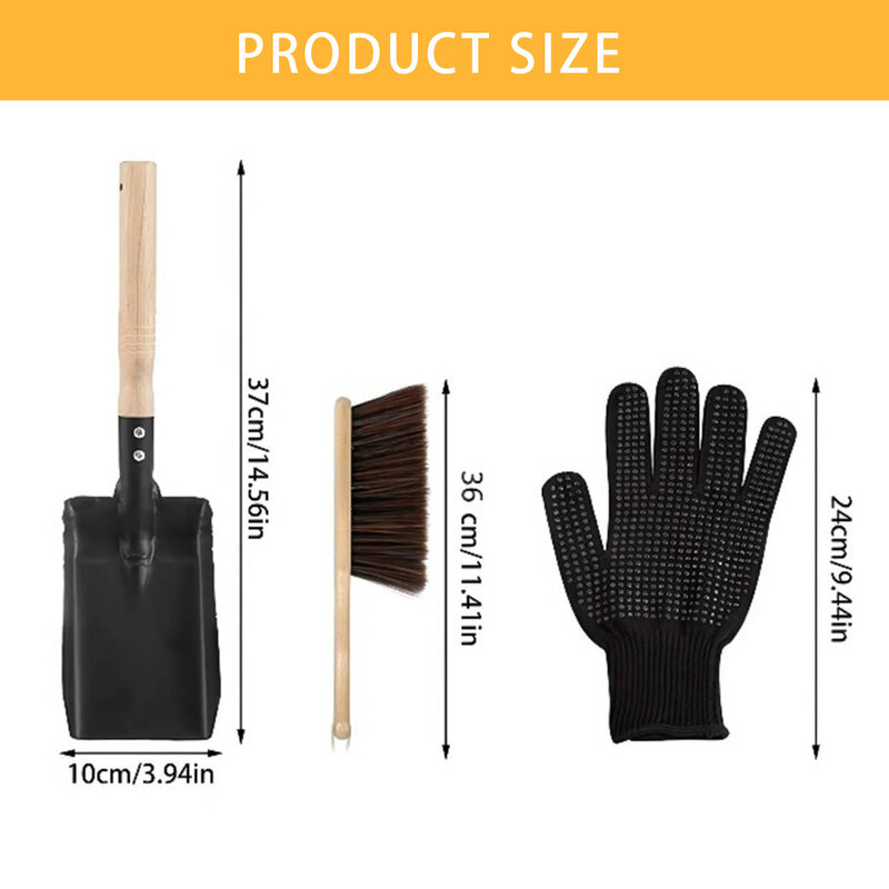 Set di focolare per la pulizia del camino Kit di strumenti per spazzole per fornelli di cenere guanti per barbecue ordinati carboni per cucina in metallo pulito strumento per paletta per uso domestico