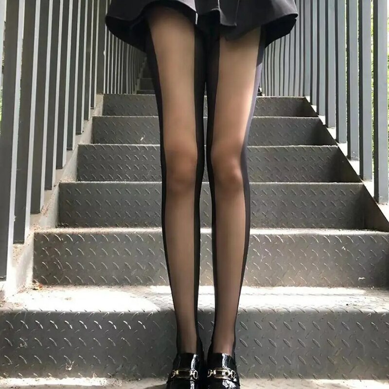 Trendy Transparent Houndstooth Patchwork For Girls Thin Mesh Pantyhose Women Tights Korean Stockings Stripe