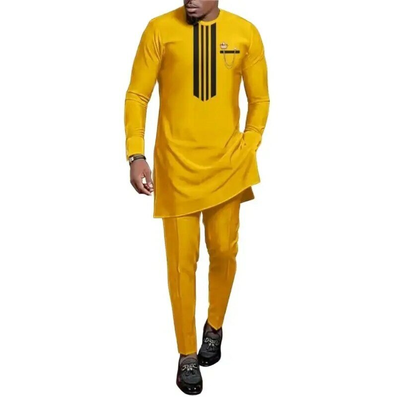 LE90National Dress African Men's Printed Top And Trousers Suit Wedding Dress Sunday Prayer Casual Slim Suit