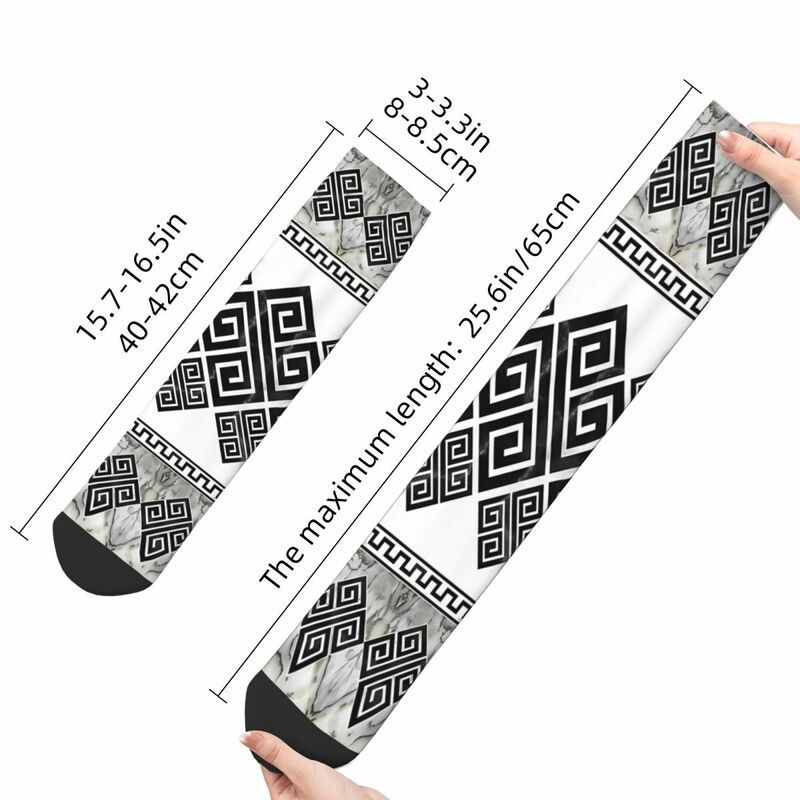 Schwarz-Weiß-Marmor griechische Schlüssel Ornament Mäander Kawaii Socken Shopping Cartoon Muster Socken