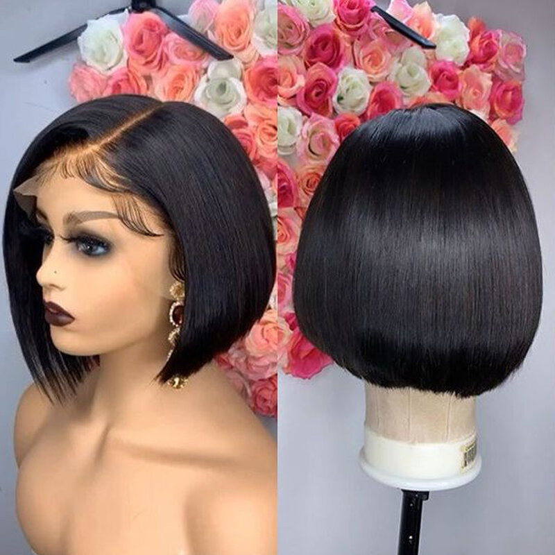 Human Hair 13X1 Wigs Short Pixie Cut Wigs Straight Bob HD Transparent HD Lace Frontal Wigs For Black Women 250 Density Perruque
