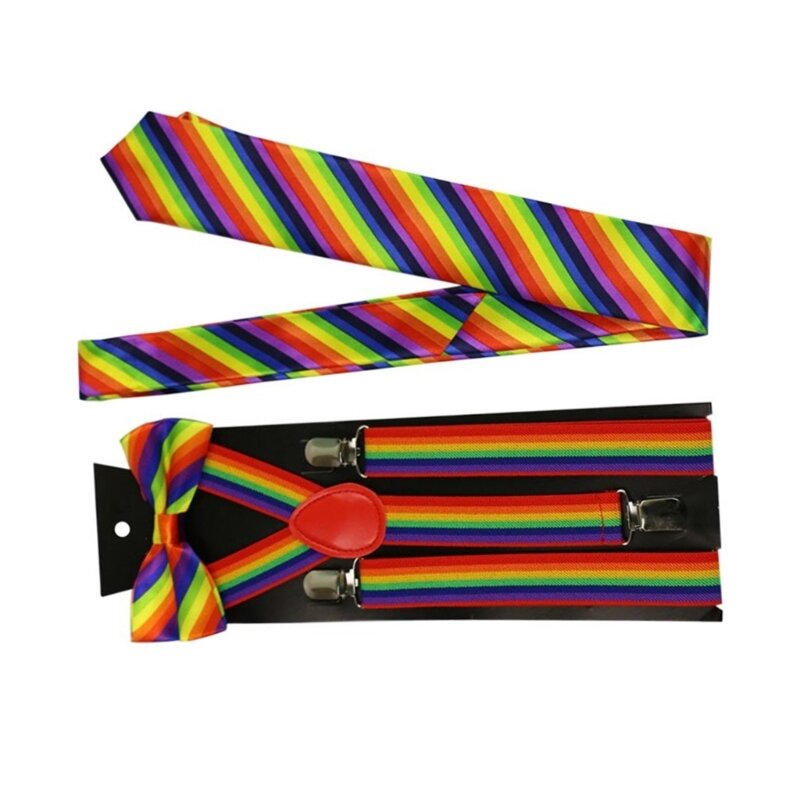 Corbatas a rayas para mascaradas Mujer Corbata adolescente+Tirantes con clip