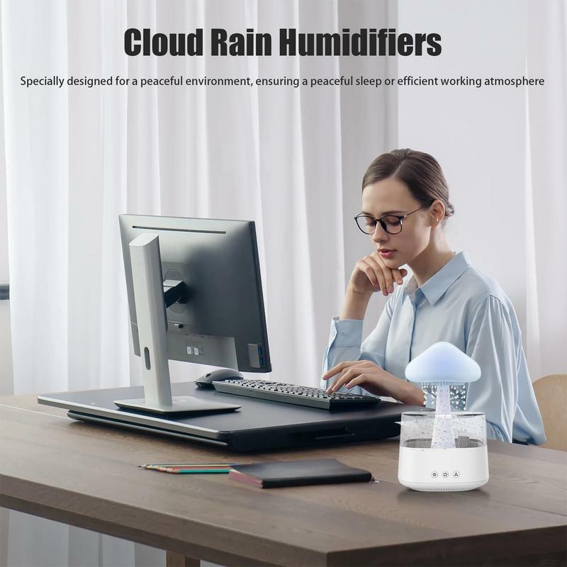 Difusor de nube de lluvia, humidificador de lluvia, Control remoto por goteo de agua con Cable de carga, seta, luz nocturna colorida