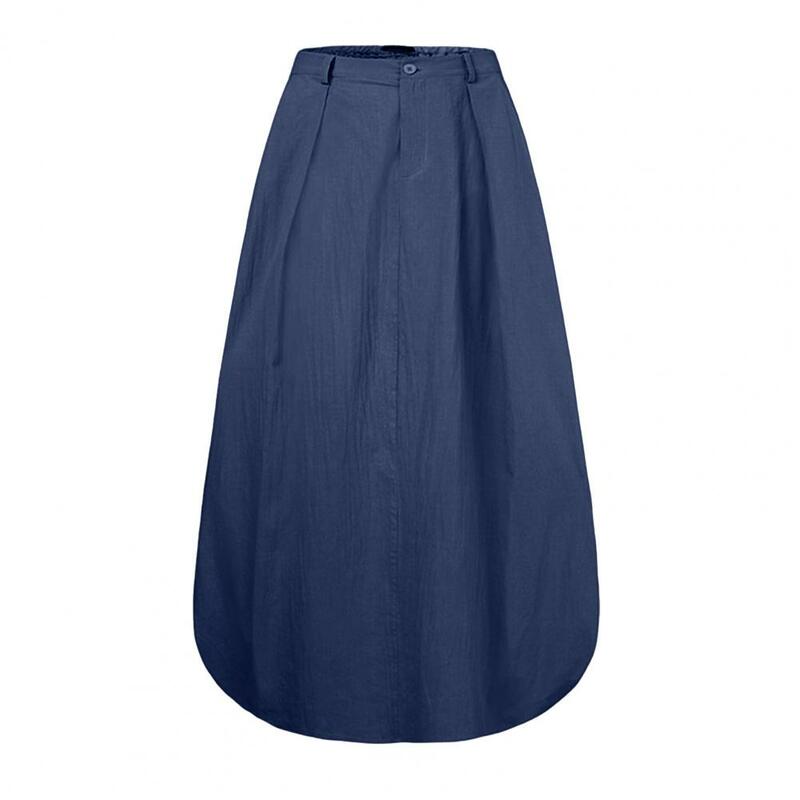 Rok panjang A-line untuk wanita, rok Maxi elegan A-line dengan pinggang elastis desain A-line warna Solid Hem lebar panjang untuk pakaian jalanan