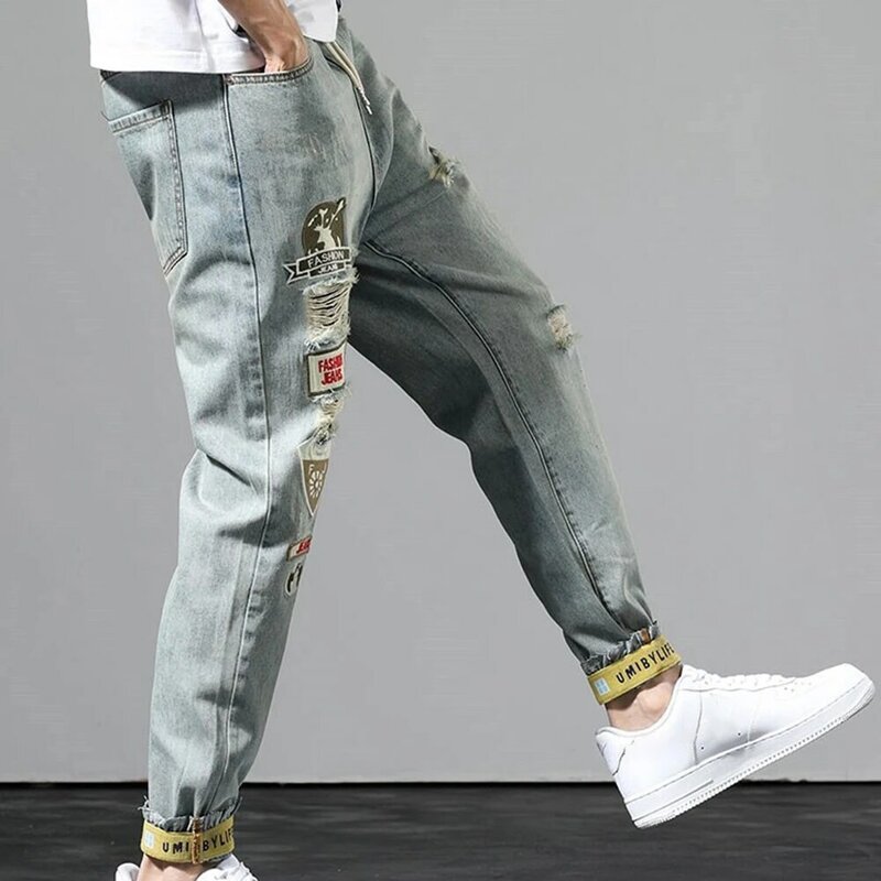 Men Jeans Versatile 1 Pc 50%Polyester+50%Cotton Blue Broken Casual Fashion For All Seasons Korean Loose Fashion