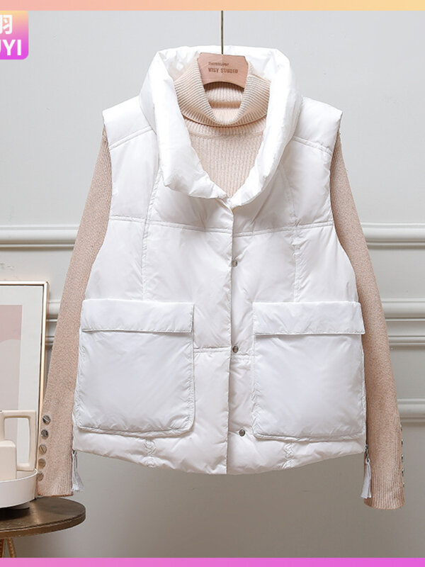 Piumino da donna gilet corto 2022 inverno nuovo cappotto allentato grande tasca bianco piumino d'anatra