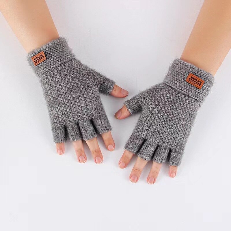 Зимние перчатки без пальцев для мужчин, офисные вязаные плотные шерстяные теплые плотные эластичные перчатки для вождения