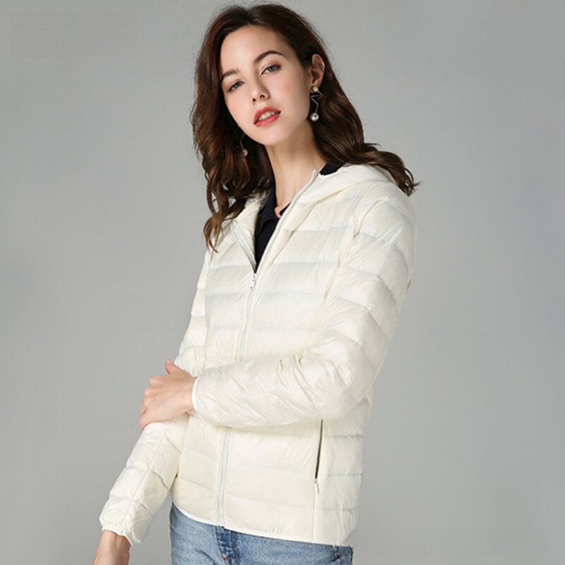 Damen Daunen jacke Herbst Winter 2023 ultraleichte dünne weiße Enten Daunen mantel tragbare warme Kapuzen puffer jacken weibliche Oberbekleidung