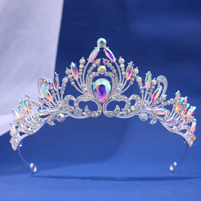 Multicolor Crystal Crown Hair Accessories Tiara For Women Party Colorful Rhinestone Bridal Crown Party Hair Jewelry Gift