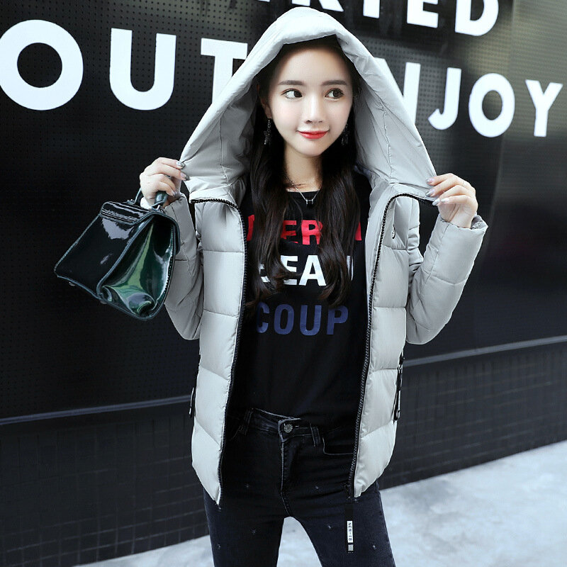 Schlanke Frauen Parkas Winter dicke lässige Kapuze Mode Brief Baumwolle warme kurze Jacken koreanischen Reiß verschluss weiße Damen Mäntel