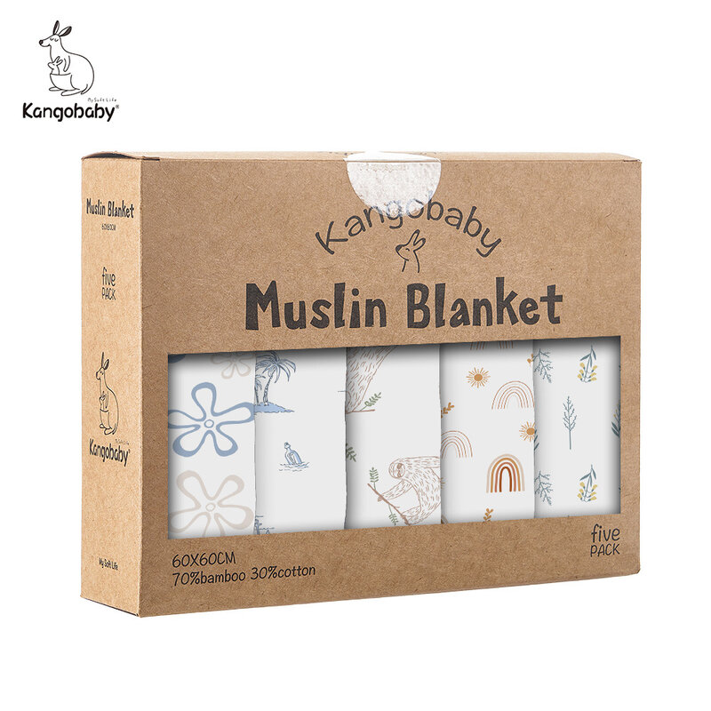 Kangobaby # Soft Life #5ชิ้น Pack Multi-Functional ผ้าใยไผ่ผ้าห่มผ้ามัสลินเด็ก Burp ผ้าชุด