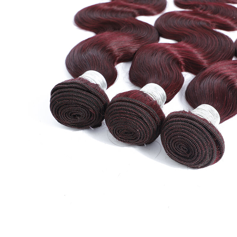 Linhua 99j Burgundy Body Wave Human Hair Bundles 8 to 30 Inch 1 3 4 Bundles Double Machine Made Weave Weft 100% Remy Hair