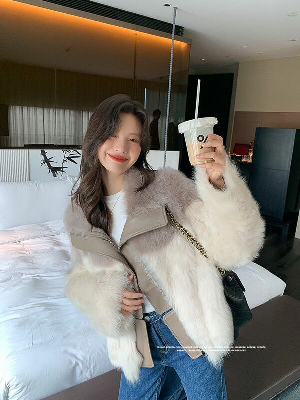 가벼운 럭셔리 한국 여성 인조 모피 코트, 두꺼운 따뜻한 외투, 루즈 캐주얼 패션 패치워크 외투, 올 매치 재킷