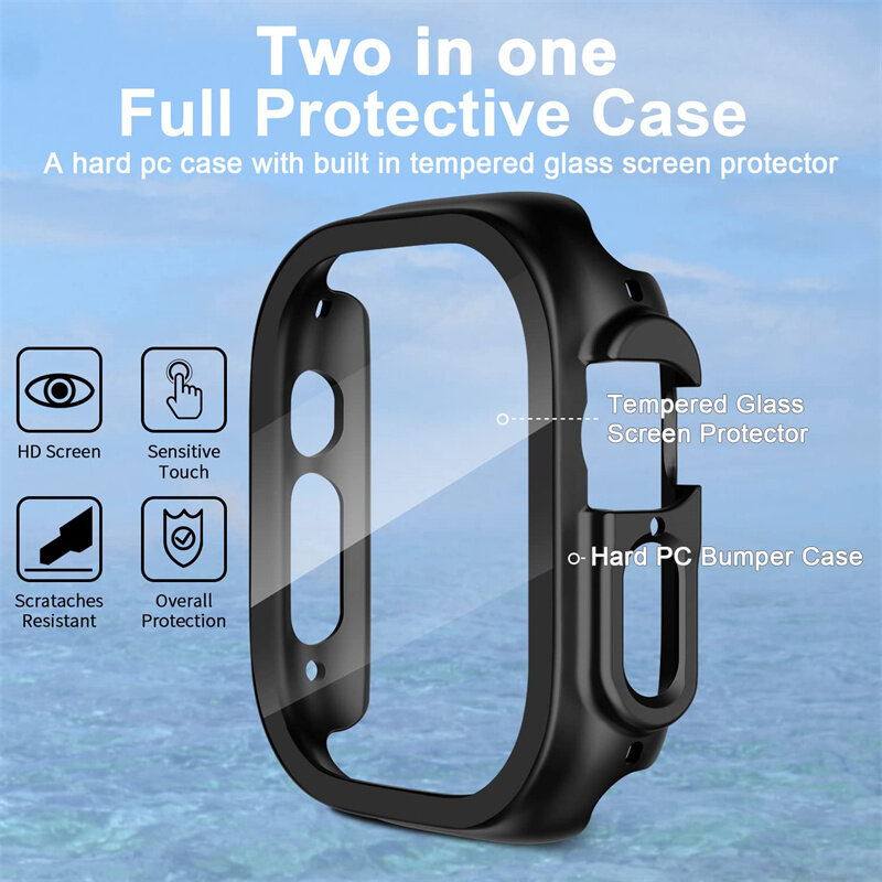 Glass+case For Apple Watch Ultra 49mm PC Bumper+Screen Protector Tempered luxury box Cover for apple watch ultra 2 Accessories