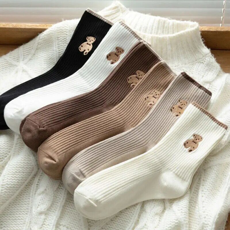 1 paio di nuovi calzini da orso carino da donna in cotone alto tenere in caldo calzino invernale marrone Fuffy divertenti adorabili calzini termici da donna Kawaii Cartoon