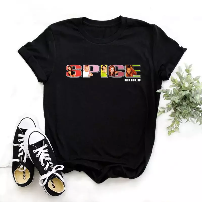 T-shirt blanc Spice Girls pour femmes, été 2024, Harajuku