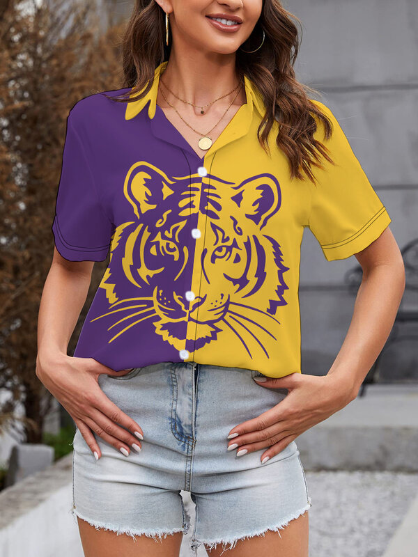Letnia damska prosta modna koszula z krótkim rękawem zwierzęca tygrys 3D z nadrukiem cyfrowym koszula z krótkim rękawem popularna koszula uliczna