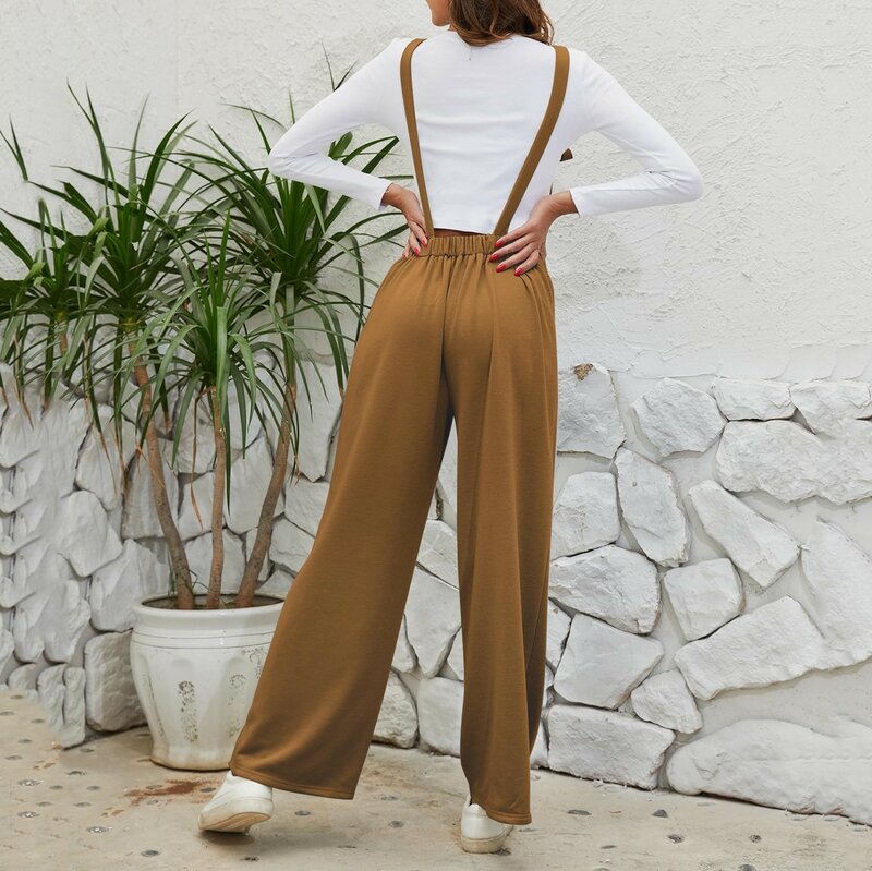 Macacão de perna larga feminino com bolsos, macacão de cintura sem mangas, macacão longo de botões, moda simples, novo