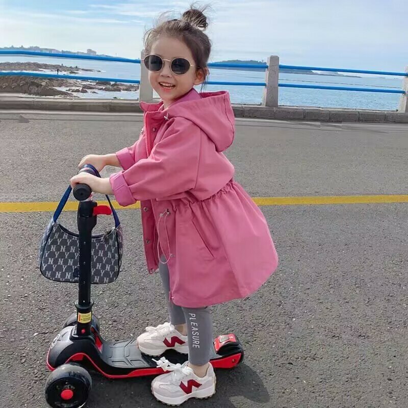 Girls Trench Coat Spring and Autumn 2023 New Korean Children's Charge Coat Mid length Windbreaker Coat Baby Foreigner Jacket