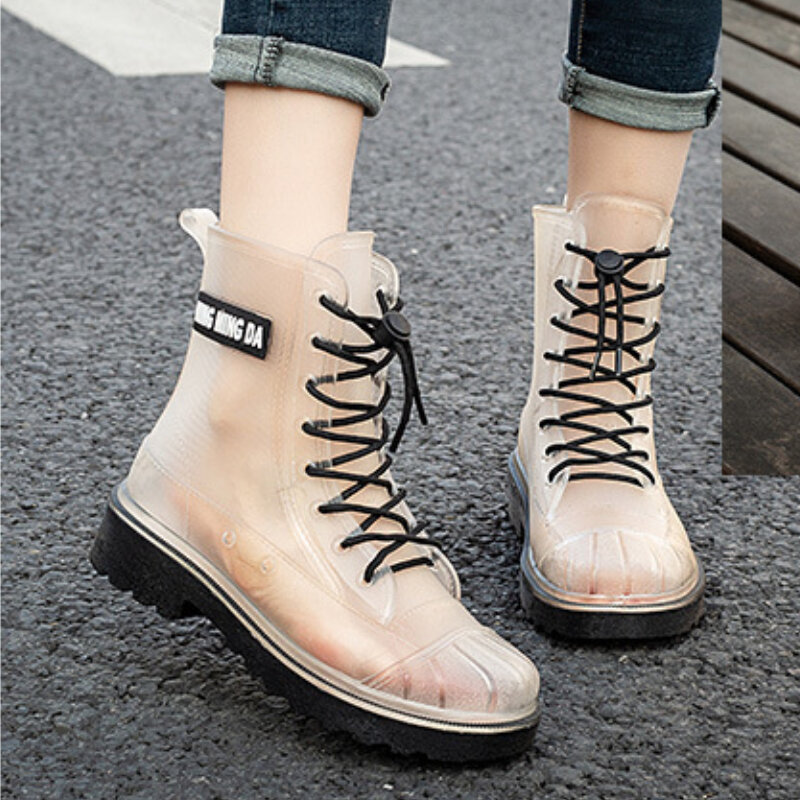 Rubber Shoes for Rain Woman Fashion Waterproof Work Rubber Boots Female Chunky Galoshes Garden Non-slip Water Shoes Footwear