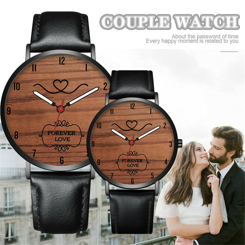 Reloj de cuero para mujer, pulsera de cuarzo de acero, grano de madera, esfera exquisita, regalo del Día de San Valentín, correa de reloj de pareja de moda