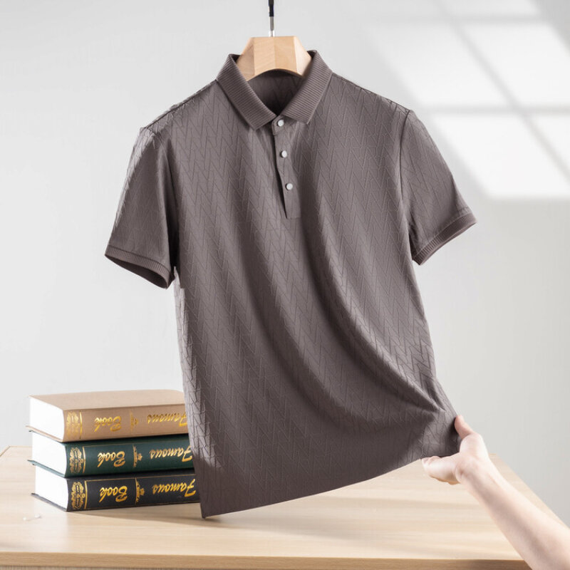 Мужская рубашка-поло с принтом для работы и отдыха, футболка с коротким рукавом, Повседневная рабочая одежда, новинка 2024, мужской эластичный Топ