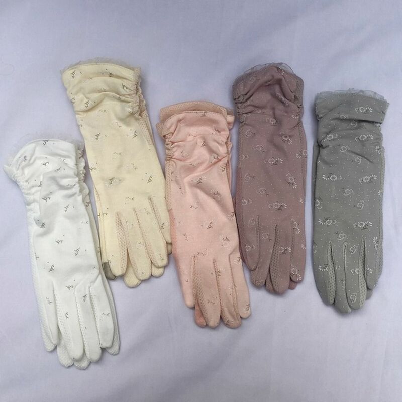 Женские хлопковые перчатки средней длины для сенсорного экрана, перчатки, солнцезащитные перчатки, перчатки для вождения