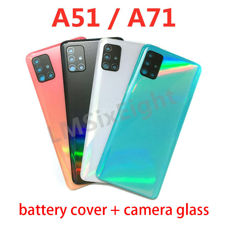 เคส A715โทรศัพท์สำหรับ Samsung Galaxy A51 A71 A515, เคสฝาหลังแบตเตอรี่แผงฝาหลังตัวถัง + อะไหล่ซ่อมเลนส์กล้อง
