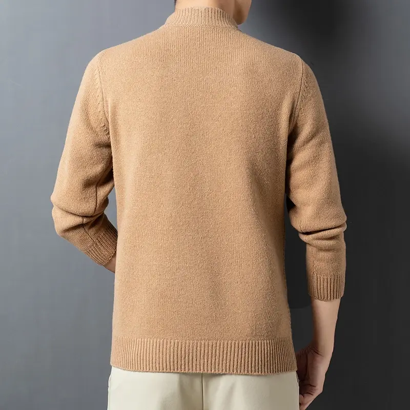 Men's Sweater Winter Thick Needle Twist Line Jacquard Half Turtleneck Zipper Fashion Elegant Knitted Top