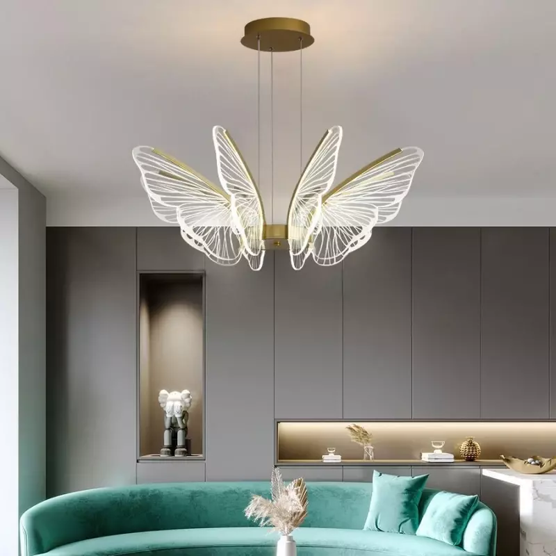 Candelabros de mariposa creativos nórdicos, sala de estar, restaurante, dormitorio, lámpara colgante inteligente LED, decoración de iluminación interior moderna