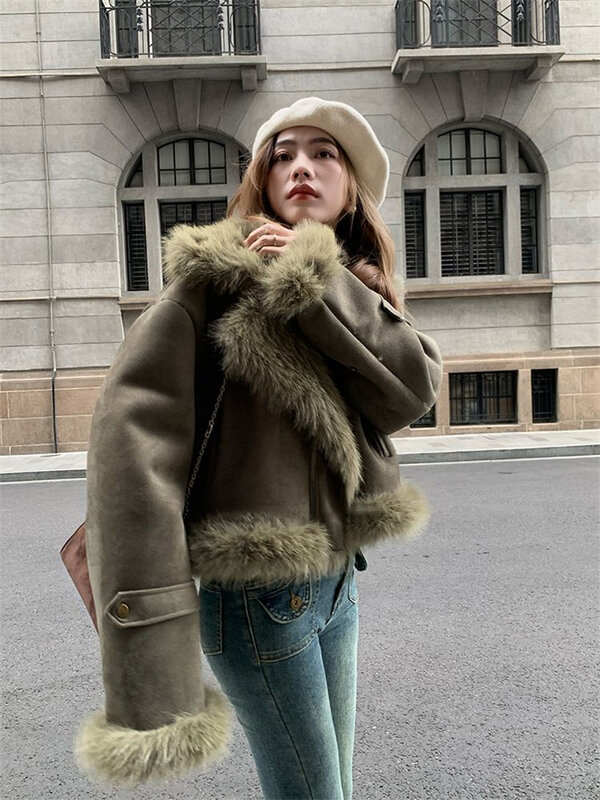 Autumn And Winter Loose Fur Coat Suede Short Fashion Beautiful Motorcycle Suit Female Slim Korean Casual Leather Jacket Outcoat