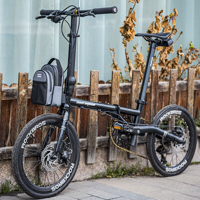ROCKBROS Bolsa frontal dobrável para bicicleta bolsa portátil de armazenamento com capacidade de 1.8L tamanho compacto à prova d'água bolsa para deslocamento diário bolsa para quadro de bicicleta de ciclismo