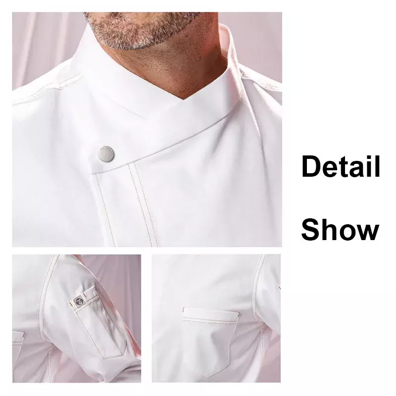 Cafeteria Clothes Hotel Uniform Jacket Catering Working White Sleeve Coat Long Cook Men's Kitchen Services Restaurant Chef