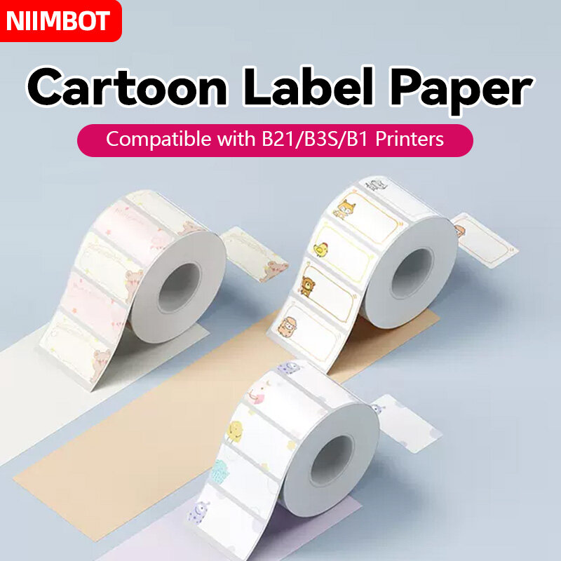NIIMBOT-Mini impresora portátil B21/B1, 1 rollo de papel adhesivo de Color impermeable, autoadhesivo, con patrón de dibujos animados, para B1/B21/B203/B3S