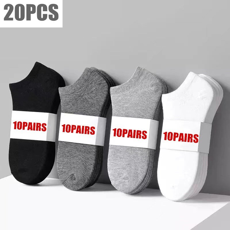 10 pares/lote meias masculinas casuais meias de barco preto meias de negócios cor sólida respirável confortável de alta qualidade meias de tornozelo 37-45
