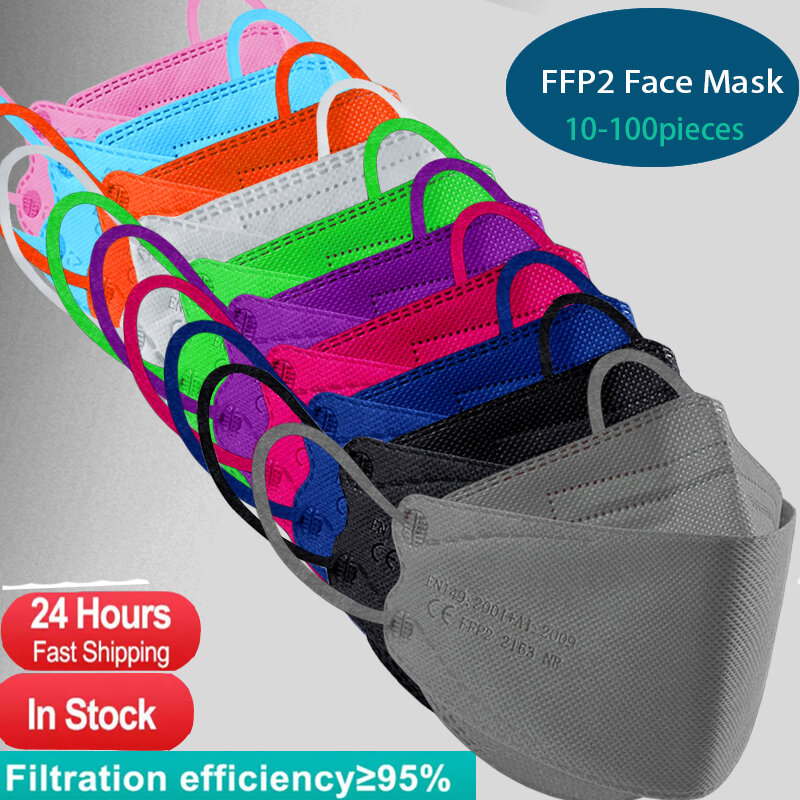 20-200 sztuk 4 warstwy kolory FFP2 maska dorosłych czarna tkanina Mascarillas zatwierdzone usta twarz FPP2 maska 95% filtr Respirator FFP2 maska