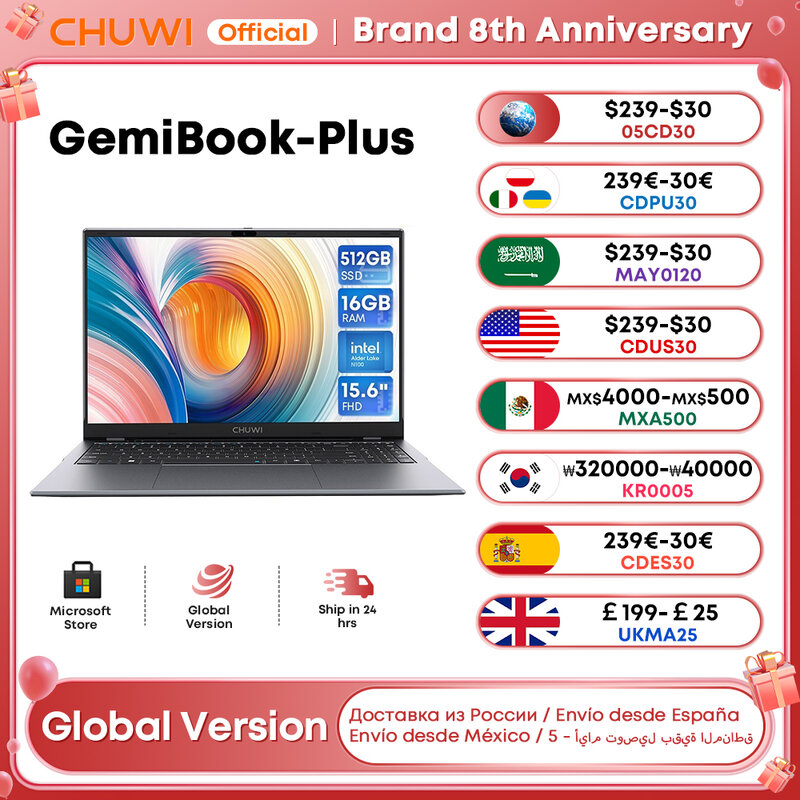 CHUWI-ordenador portátil GemiBook Plus de 15,6 pulgadas, 16GB de RAM, 512GB SSD, Windows 11, 12ª generación, Intel Alder Lake N100 (hasta 3,4 GHz)